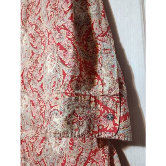 Chaps Ladies 2x Paisley Button Down Shirt Top Blouse Red Taupe Long Sleeve - Picture 5 of 7